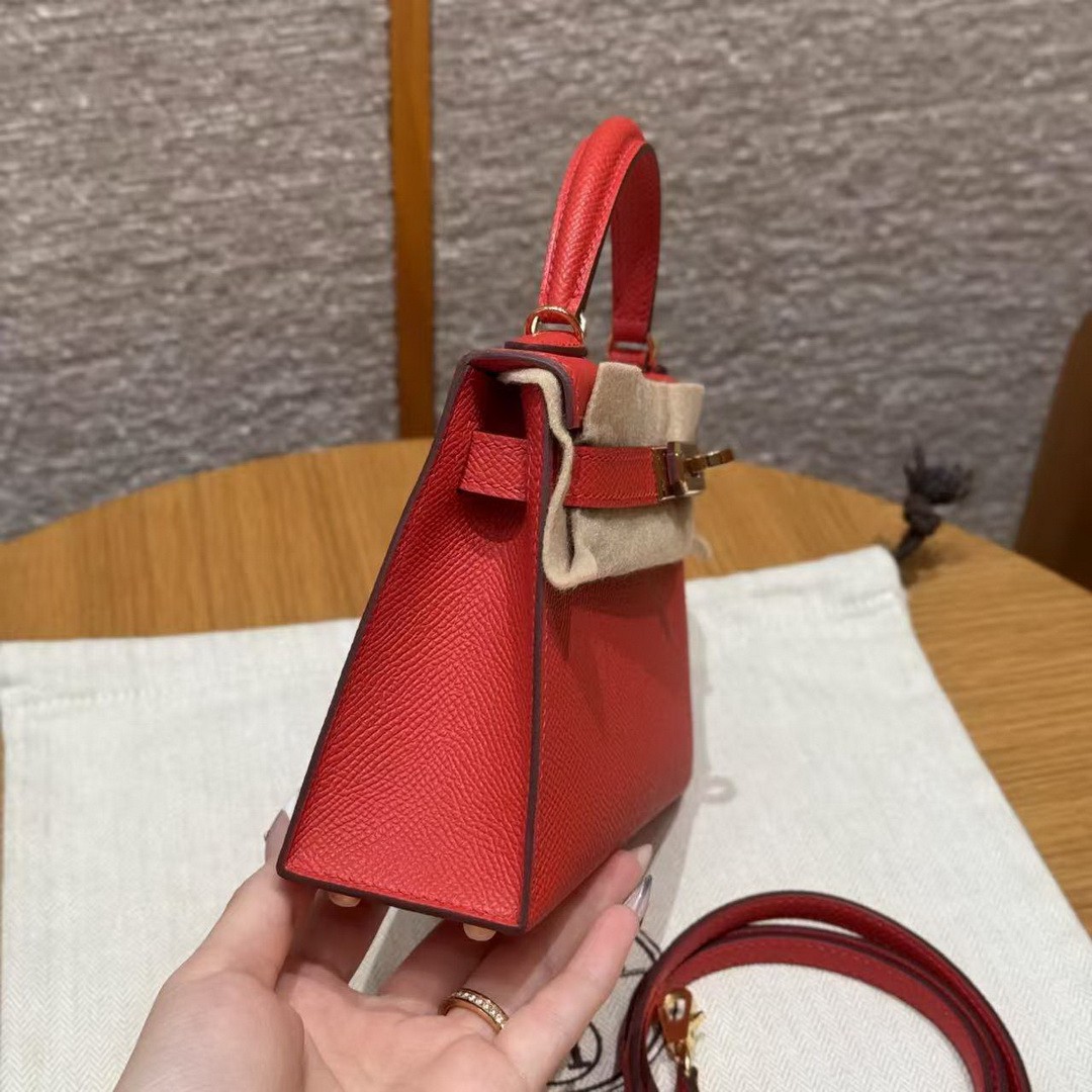 Hermes Kelly Mini 2 19 CM Bag Handmade In Epsom Calfskin Leather Gold Hardware S3 Rouge Coeur - Image 30