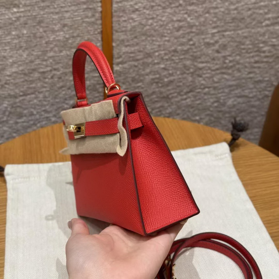 Hermes Kelly Mini 2 19 CM Bag Handmade In Epsom Calfskin Leather Gold Hardware S3 Rouge Coeur - Image 29