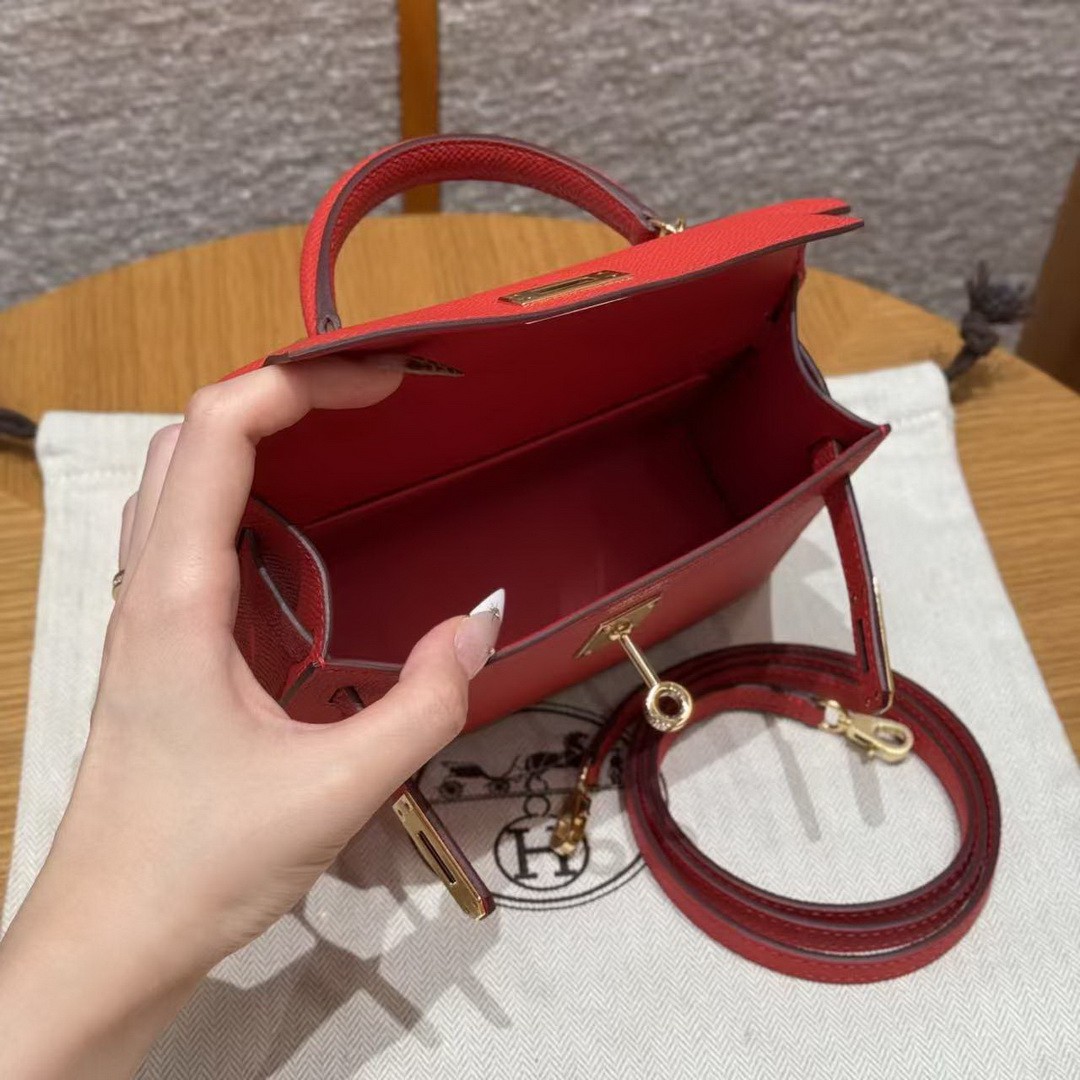 Hermes Kelly Mini 2 19 CM Bag Handmade In Epsom Calfskin Leather Gold Hardware S3 Rouge Coeur - Image 27