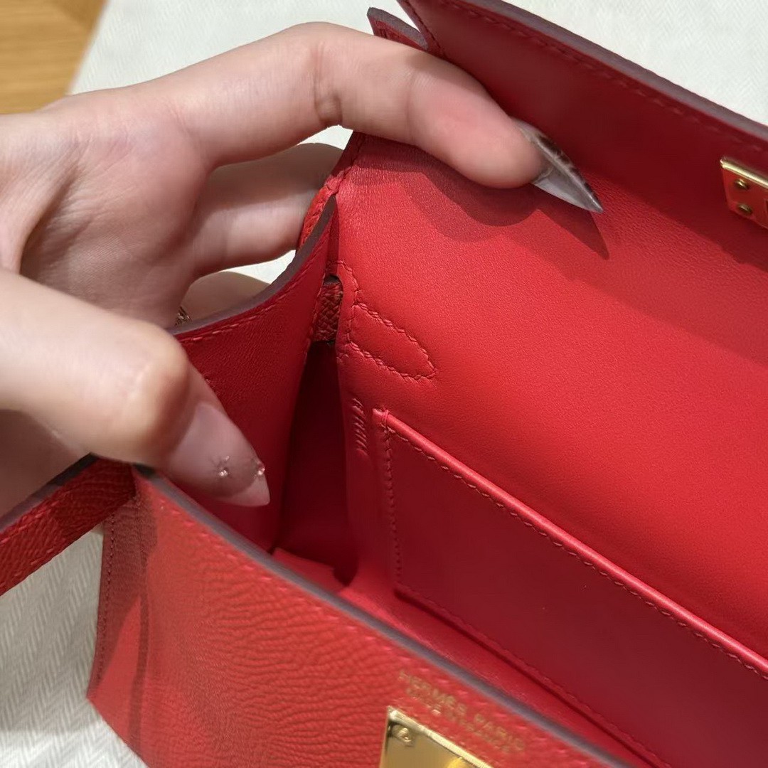 Hermes Kelly Mini 2 19 CM Bag Handmade In Epsom Calfskin Leather Gold Hardware S3 Rouge Coeur - Image 26