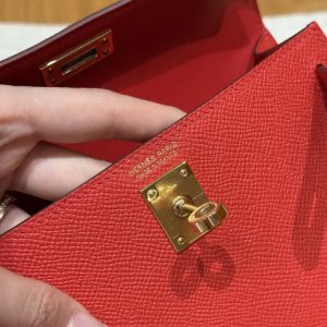 Hermes Kelly Mini 2 19 CM Bag Handmade In Epsom Calfskin Leather Gold Hardware S3 Rouge Coeur - Image 25