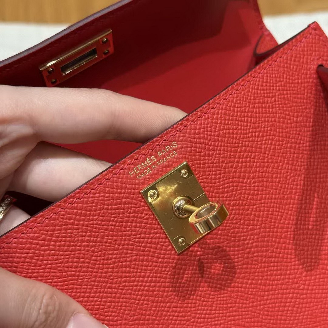 Hermes Kelly Mini 2 19 CM Bag Handmade In Epsom Calfskin Leather Gold Hardware S3 Rouge Coeur - Image 25