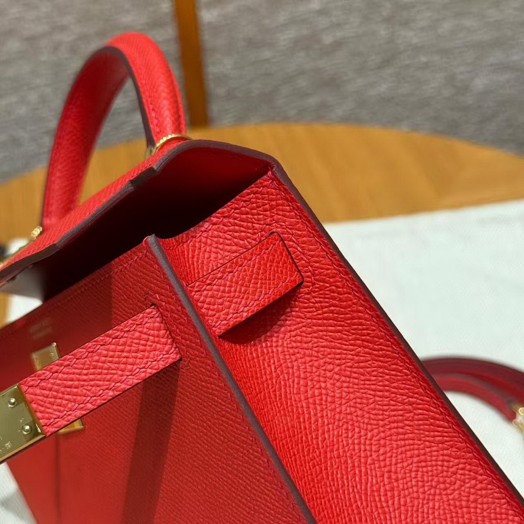 Hermes Kelly Mini 2 19 CM Bag Handmade In Epsom Calfskin Leather Gold Hardware S3 Rouge Coeur - Image 24