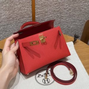 Hermes Kelly Mini 2 19 CM Bag Handmade In Epsom Calfskin Leather Gold Hardware S3 Rouge Coeur - Image 23