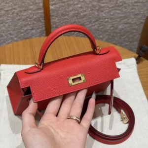 Hermes Kelly Mini 2 19 CM Bag Handmade In Epsom Calfskin Leather Gold Hardware S3 Rouge Coeur - Image 22