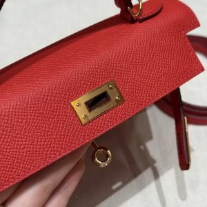 Hermes Kelly Mini 2 19 CM Bag Handmade In Epsom Calfskin Leather Gold Hardware S3 Rouge Coeur - Image 21