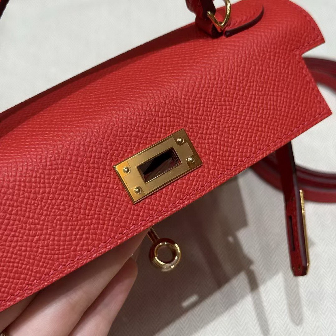 Hermes Kelly Mini 2 19 CM Bag Handmade In Epsom Calfskin Leather Gold Hardware S3 Rouge Coeur - Image 21
