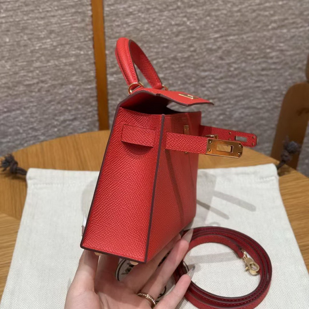 Hermes Kelly Mini 2 19 CM Bag Handmade In Epsom Calfskin Leather Gold Hardware S3 Rouge Coeur - Image 20