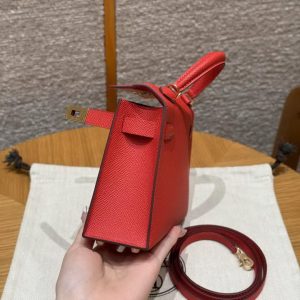 Hermes Kelly Mini 2 19 CM Bag Handmade In Epsom Calfskin Leather Gold Hardware S3 Rouge Coeur - Image 19