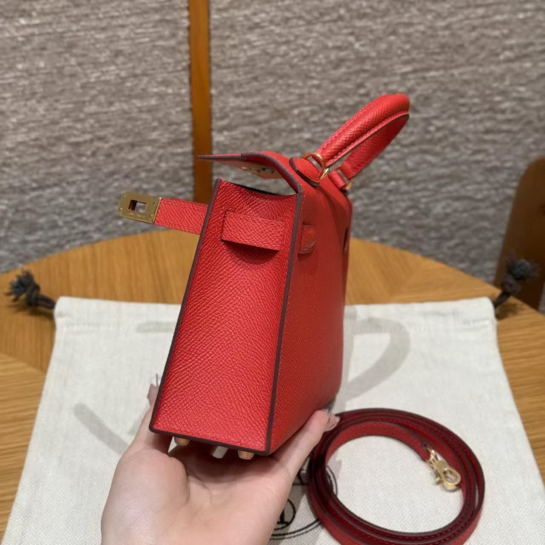 Hermes Kelly Mini 2 19 CM Bag Handmade In Epsom Calfskin Leather Gold Hardware S3 Rouge Coeur - Image 19