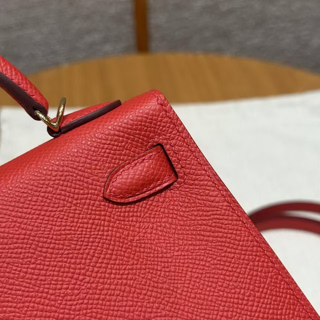 Hermes Kelly Mini 2 19 CM Bag Handmade In Epsom Calfskin Leather Gold Hardware S3 Rouge Coeur - Image 18