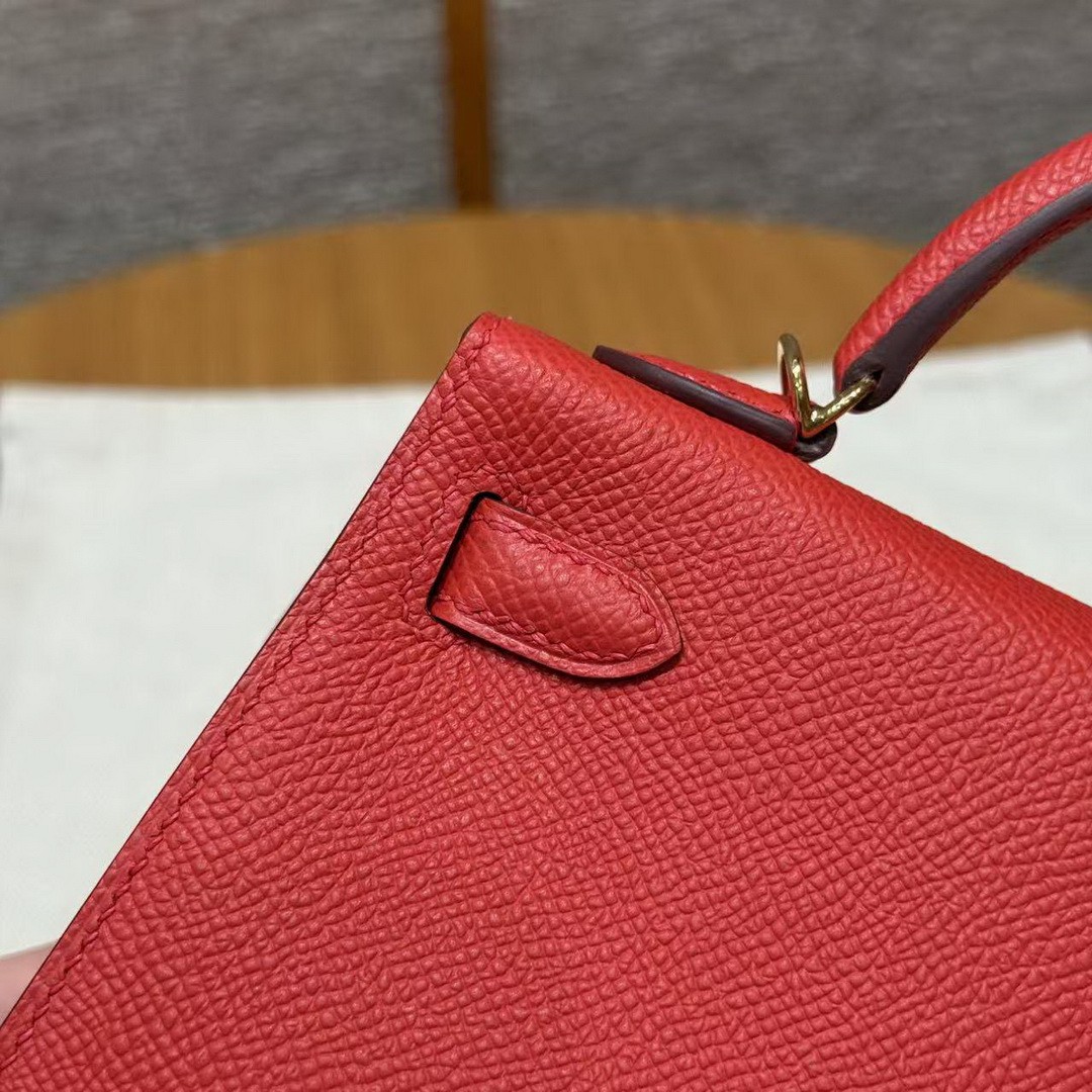 Hermes Kelly Mini 2 19 CM Bag Handmade In Epsom Calfskin Leather Gold Hardware S3 Rouge Coeur - Image 17