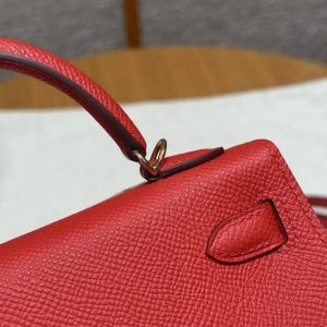 Hermes Kelly Mini 2 19 CM Bag Handmade In Epsom Calfskin Leather Gold Hardware S3 Rouge Coeur - Image 16
