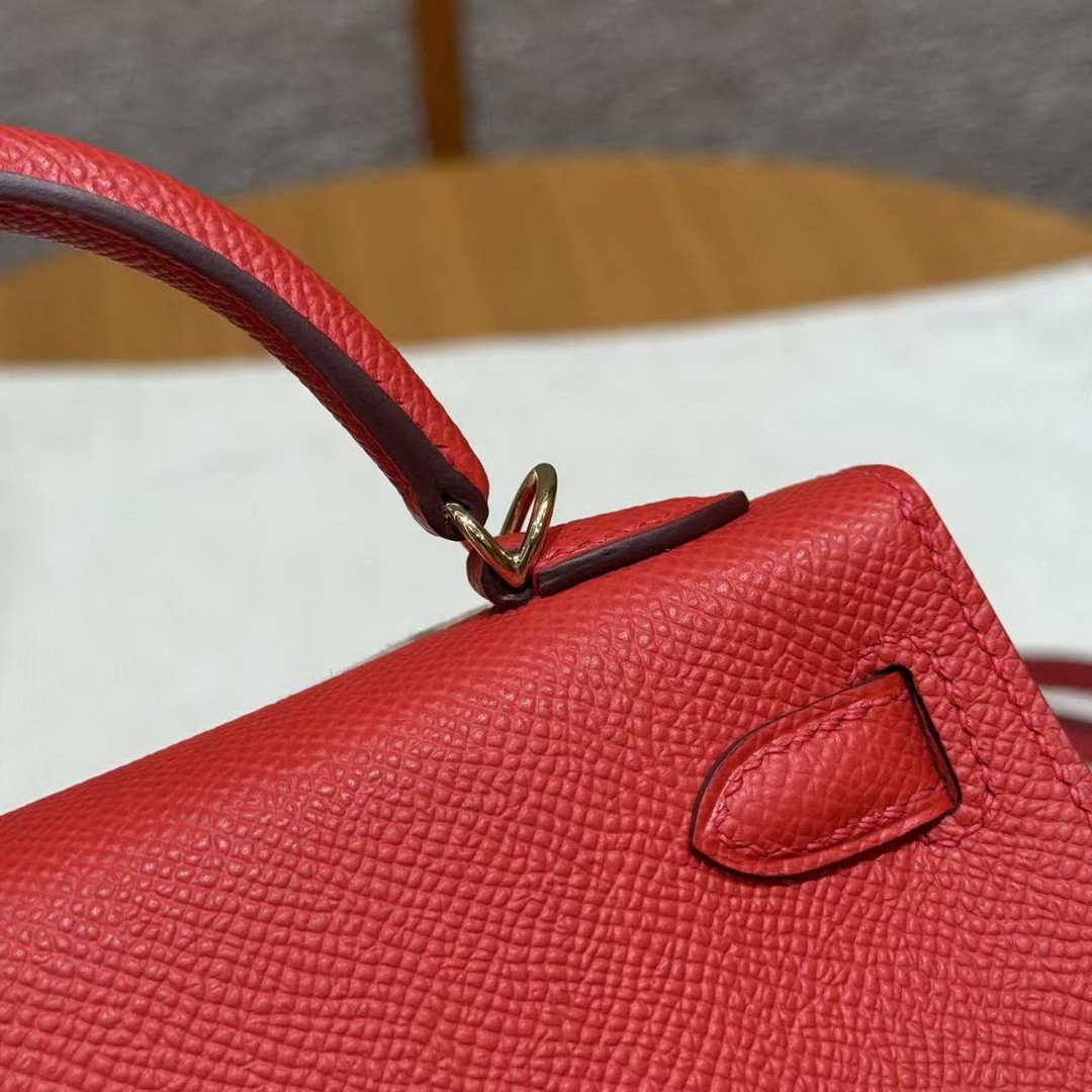 Hermes Kelly Mini 2 19 CM Bag Handmade In Epsom Calfskin Leather Gold Hardware S3 Rouge Coeur - Image 16