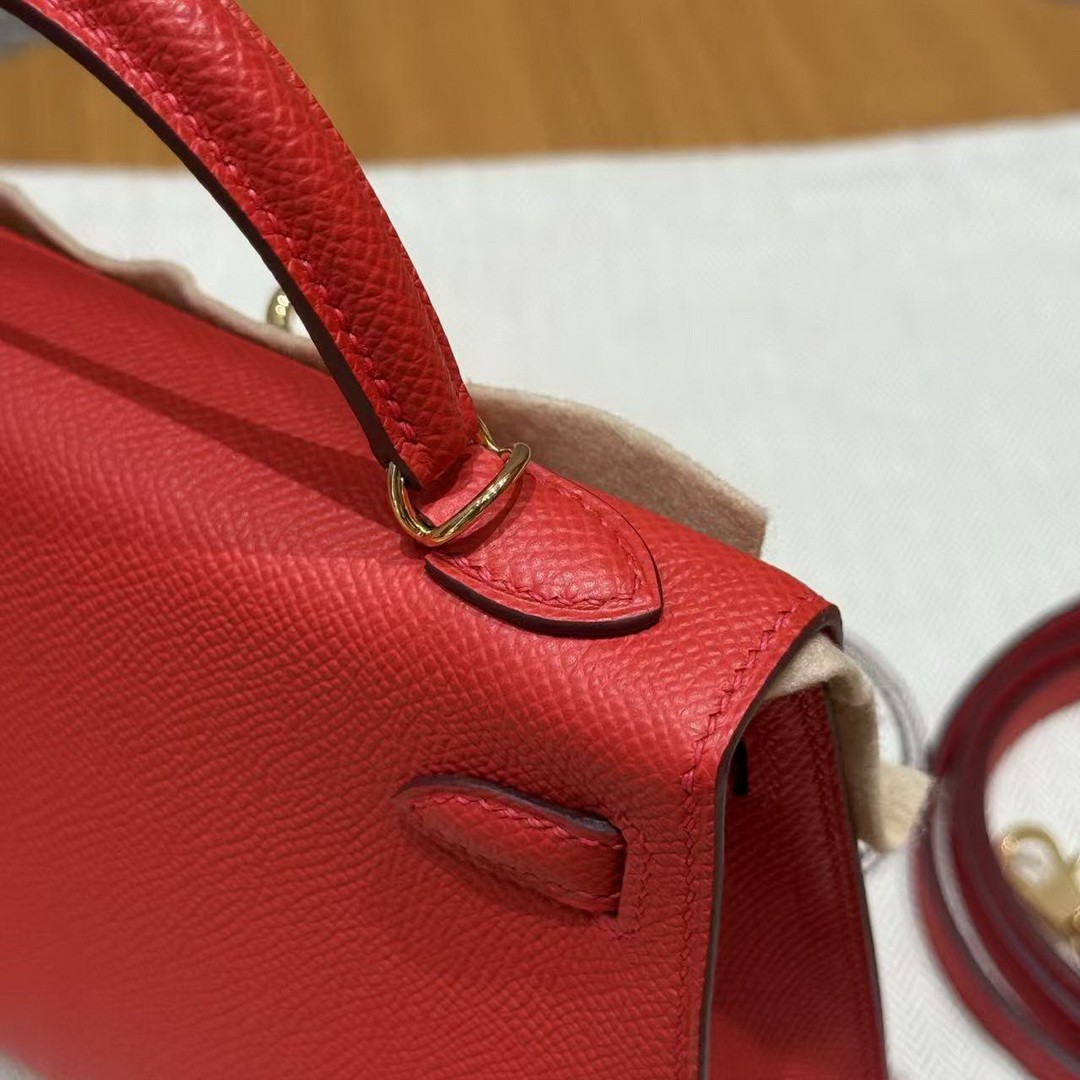 Hermes Kelly Mini 2 19 CM Bag Handmade In Epsom Calfskin Leather Gold Hardware S3 Rouge Coeur - Image 15