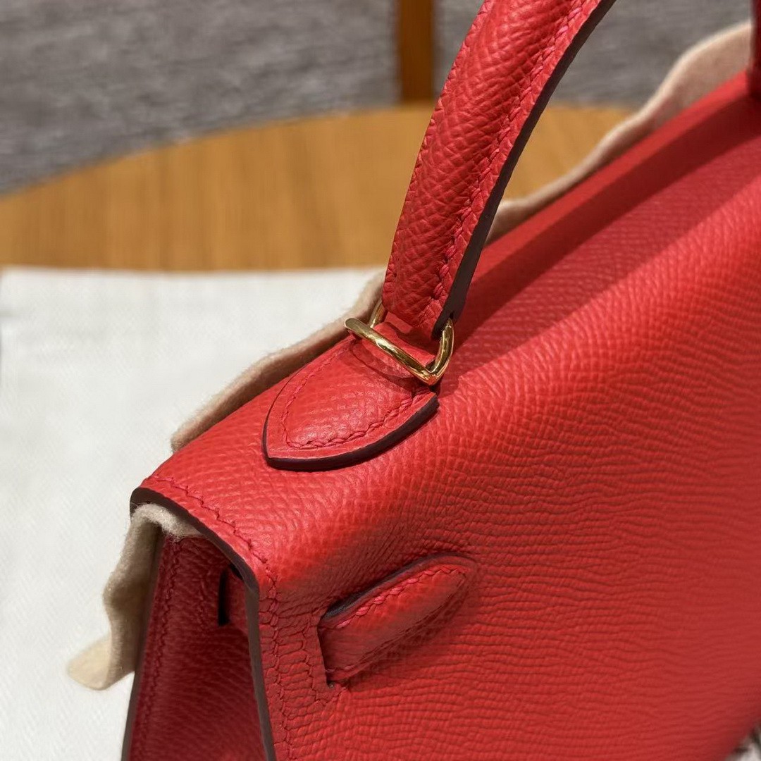 Hermes Kelly Mini 2 19 CM Bag Handmade In Epsom Calfskin Leather Gold Hardware S3 Rouge Coeur - Image 12