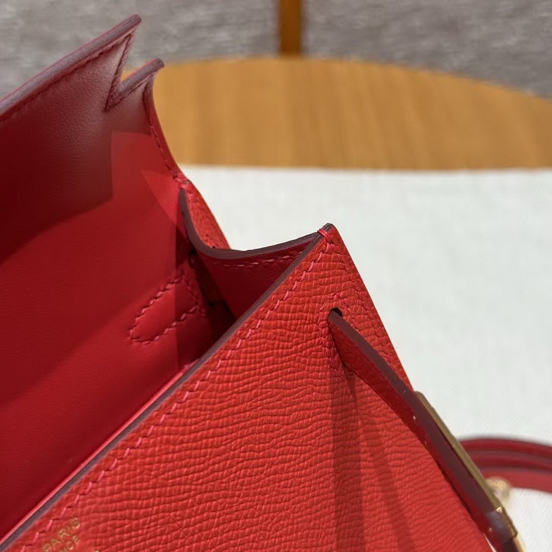 Hermes Kelly Mini 2 19 CM Bag Handmade In Epsom Calfskin Leather Gold Hardware S3 Rouge Coeur - Image 5