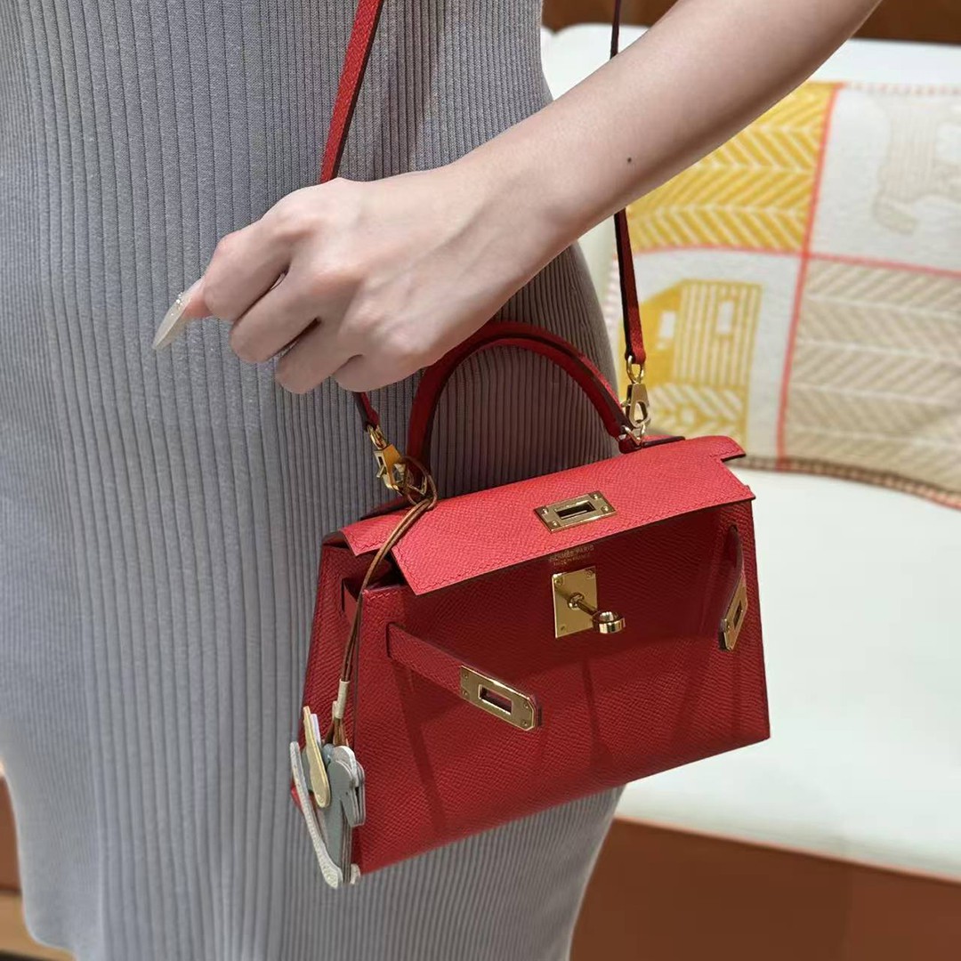 Hermes Kelly Mini 2 19 CM Bag Handmade In Epsom Calfskin Leather Gold Hardware S3 Rouge Coeur - Image 3
