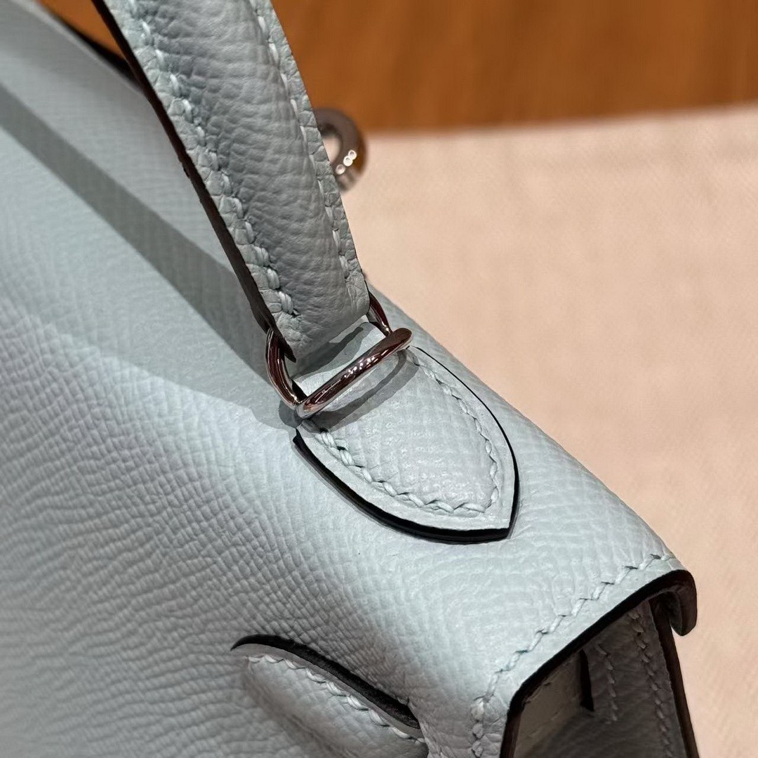 Hermes Kelly Mini 2 19 CM Bag Handmade In Epsom Calfskin Leather Silver Hardware U2 Blue Zephyr - Image 15