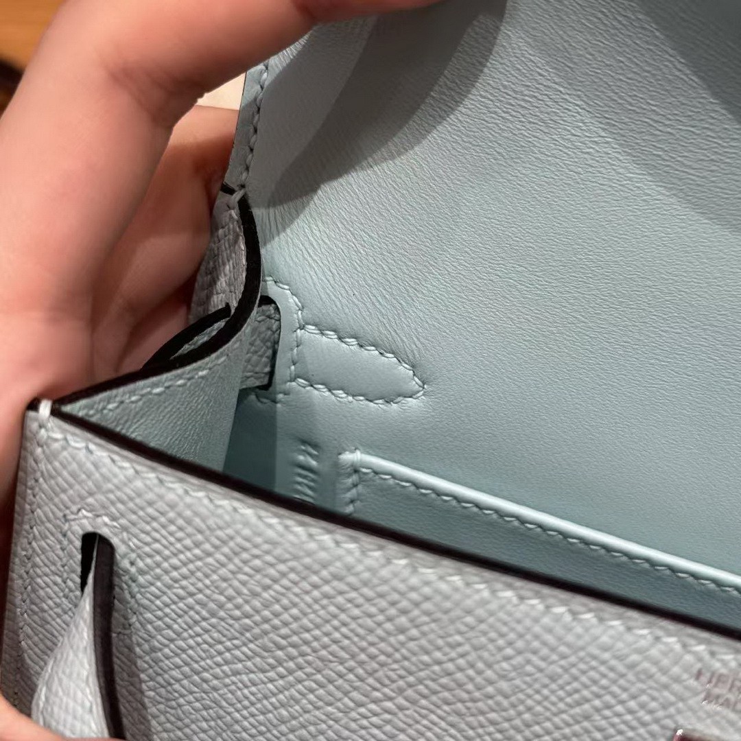 Hermes Kelly Mini 2 19 CM Bag Handmade In Epsom Calfskin Leather Silver Hardware U2 Blue Zephyr - Image 13