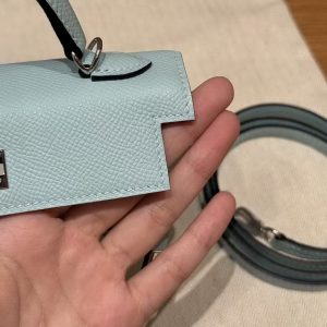 Hermes Kelly Mini 2 19 CM Bag Handmade In Epsom Calfskin Leather Silver Hardware U2 Blue Zephyr - Image 10