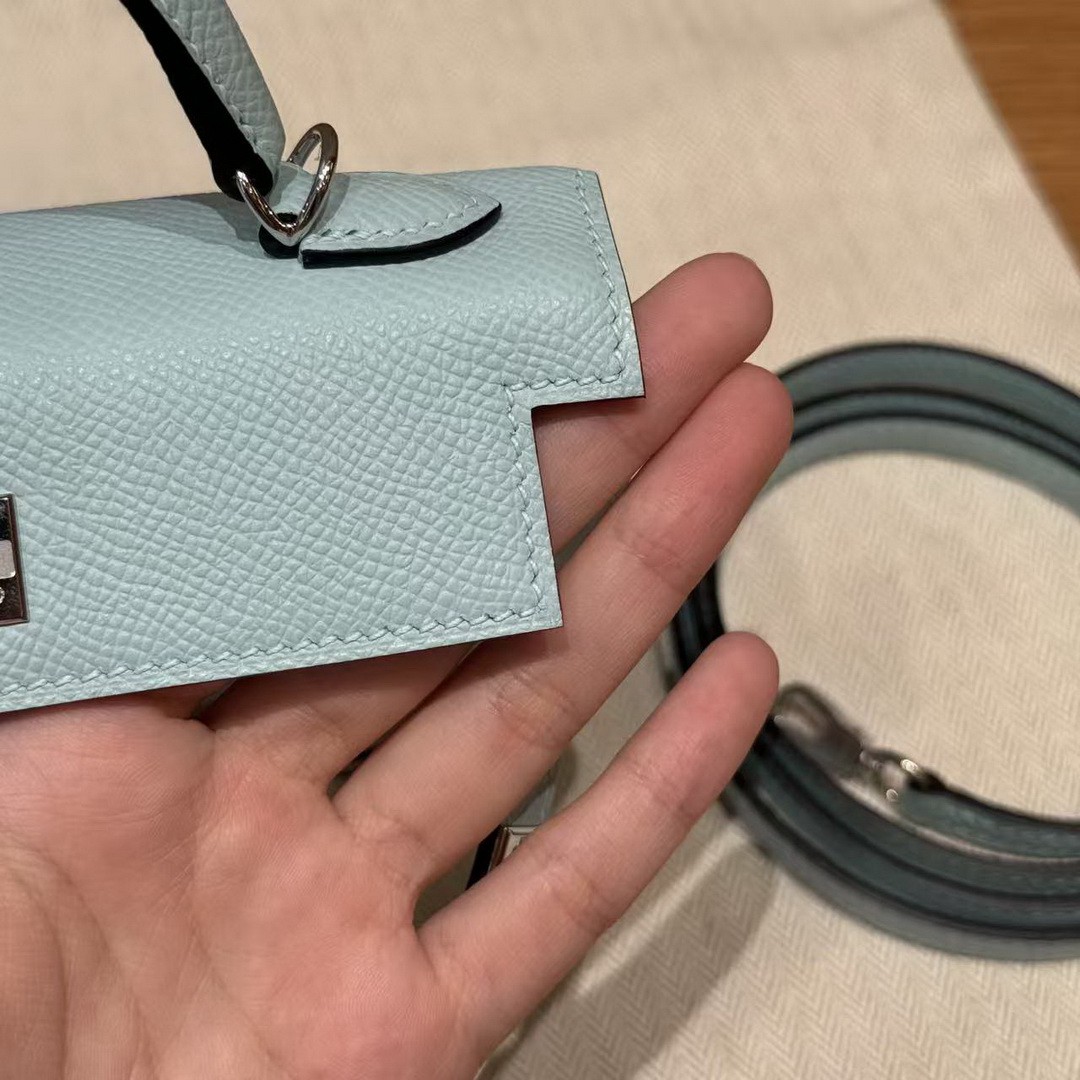 Hermes Kelly Mini 2 19 CM Bag Handmade In Epsom Calfskin Leather Silver Hardware U2 Blue Zephyr - Image 10