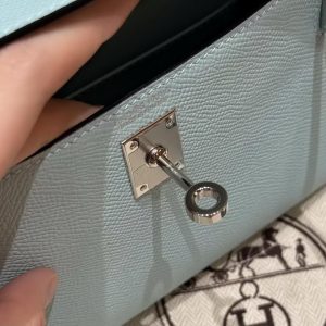 Hermes Kelly Mini 2 19 CM Bag Handmade In Epsom Calfskin Leather Silver Hardware U2 Blue Zephyr - Image 8