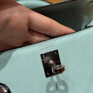 Hermes Kelly Mini 2 19 CM Bag Handmade In Swift Calfskin Leather Silver Hardware U2 Blue Zephyr - Image 16