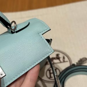 Hermes Kelly Mini 2 19 CM Bag Handmade In Swift Calfskin Leather Silver Hardware U2 Blue Zephyr - Image 8