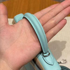 Hermes Kelly Mini 2 19 CM Bag Handmade In Swift Calfskin Leather Silver Hardware U2 Blue Zephyr - Image 6