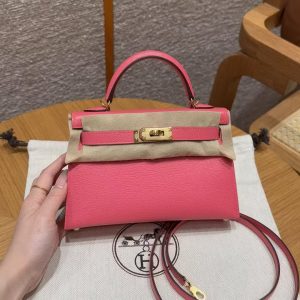 Hermes Kelly Mini 2 19 CM Bag Handmade In Chèvre Calfskin Leather Gold Hardware U5 Rose Lipstick