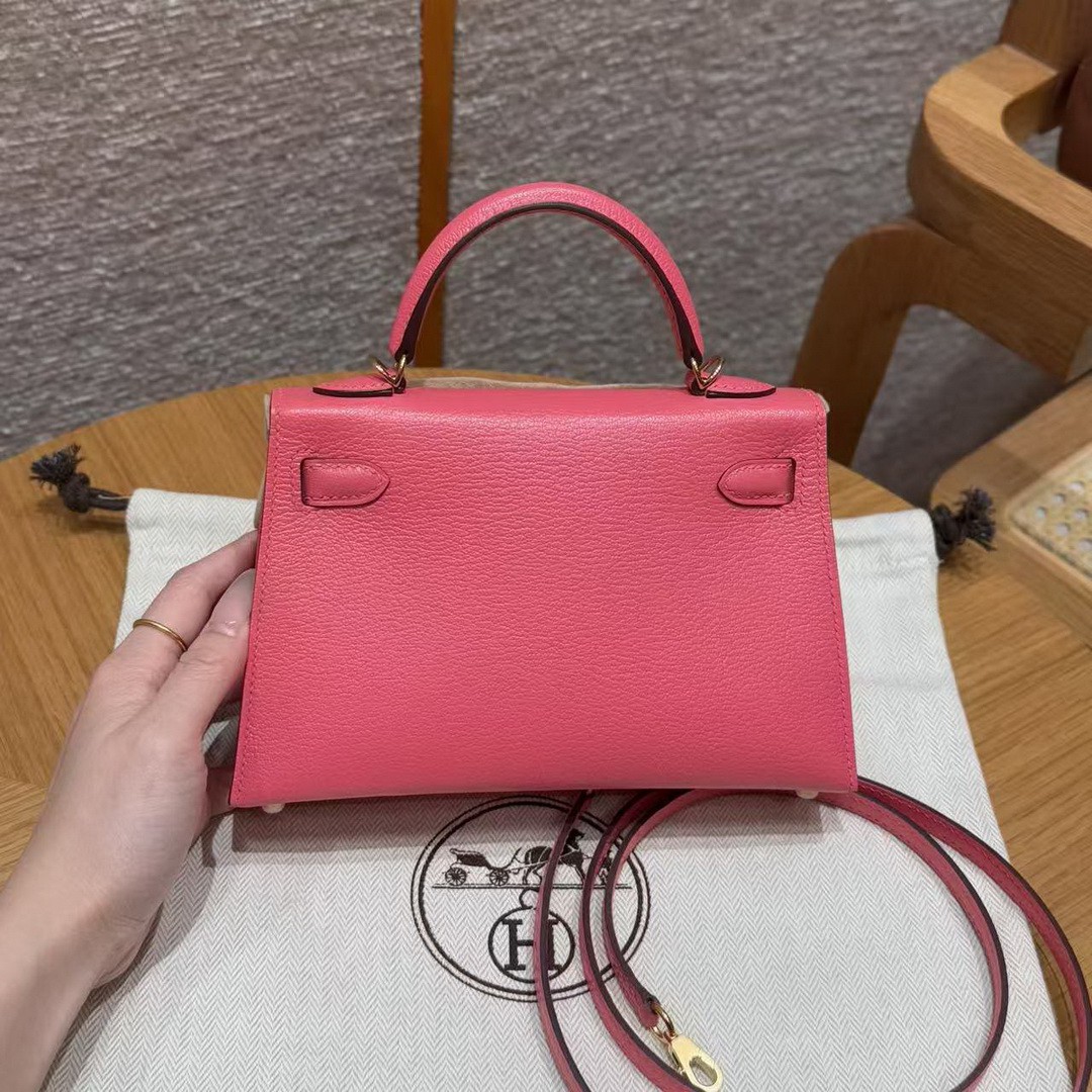 Hermes Kelly Mini 2 19 CM Bag Handmade In Chèvre Calfskin Leather Gold Hardware U5 Rose Lipstick - Image 2