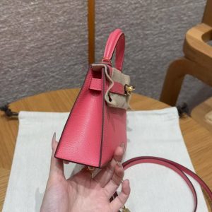 Hermes Kelly Mini 2 19 CM Bag Handmade In Chèvre Calfskin Leather Gold Hardware U5 Rose Lipstick - Image 18