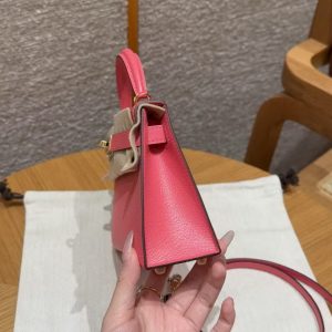 Hermes Kelly Mini 2 19 CM Bag Handmade In Chèvre Calfskin Leather Gold Hardware U5 Rose Lipstick - Image 17