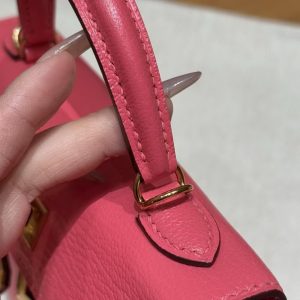 Hermes Kelly Mini 2 19 CM Bag Handmade In Chèvre Calfskin Leather Gold Hardware U5 Rose Lipstick - Image 14