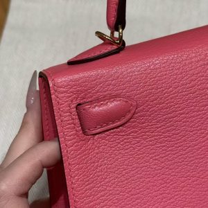 Hermes Kelly Mini 2 19 CM Bag Handmade In Chèvre Calfskin Leather Gold Hardware U5 Rose Lipstick - Image 13