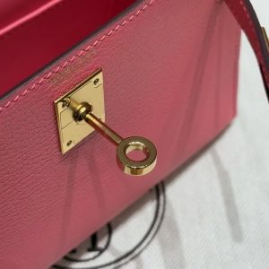 Hermes Kelly Mini 2 19 CM Bag Handmade In Chèvre Calfskin Leather Gold Hardware U5 Rose Lipstick - Image 12
