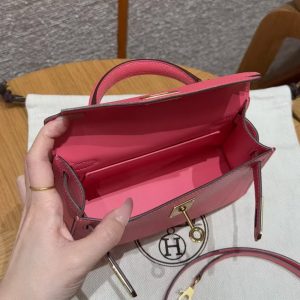 Hermes Kelly Mini 2 19 CM Bag Handmade In Chèvre Calfskin Leather Gold Hardware U5 Rose Lipstick - Image 8