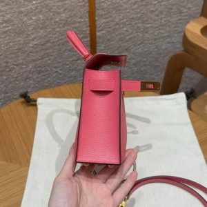 Hermes Kelly Mini 2 19 CM Bag Handmade In Chèvre Calfskin Leather Gold Hardware U5 Rose Lipstick - Image 7