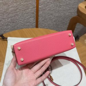 Hermes Kelly Mini 2 19 CM Bag Handmade In Chèvre Calfskin Leather Gold Hardware U5 Rose Lipstick - Image 4