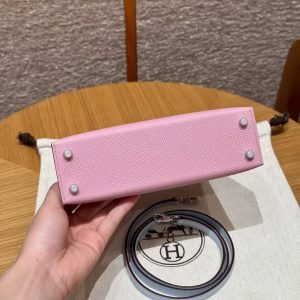 Hermes Kelly Mini 2 19 CM Bag Handmade In Epsom Calfskin Leather Silver Hardware X9 Mauve T0 Blue Brume - Image 17