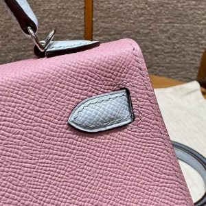 Hermes Kelly Mini 2 19 CM Bag Handmade In Epsom Calfskin Leather Silver Hardware X9 Mauve T0 Blue Brume - Image 14