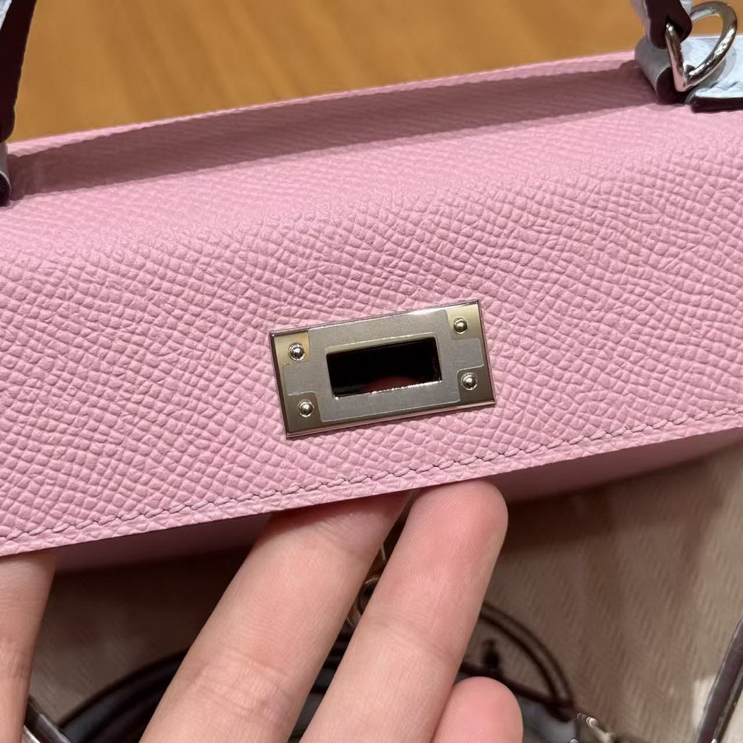 Hermes Kelly Mini 2 19 CM Bag Handmade In Epsom Calfskin Leather Silver Hardware X9 Mauve T0 Blue Brume - Image 11