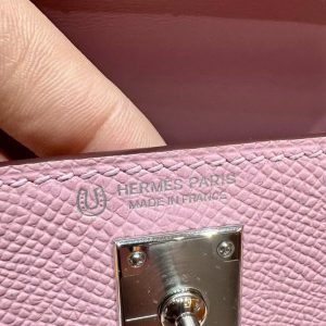 Hermes Kelly Mini 2 19 CM Bag Handmade In Epsom Calfskin Leather Silver Hardware X9 Mauve T0 Blue Brume - Image 9