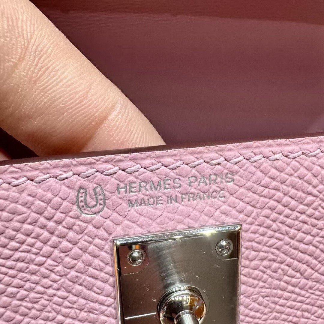 Hermes Kelly Mini 2 19 CM Bag Handmade In Epsom Calfskin Leather Silver Hardware X9 Mauve T0 Blue Brume - Image 9