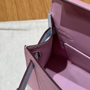 Hermes Kelly Mini 2 19 CM Bag Handmade In Epsom Calfskin Leather Silver Hardware X9 Mauve T0 Blue Brume - Image 7