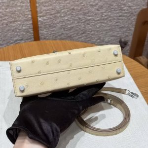 Hermes Kelly Mini 2 19 CM Bag Handmade In KK Ostrich Leather from South Africa Silver Hardware Y1 Vanille - Image 18