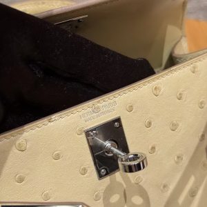Hermes Kelly Mini 2 19 CM Bag Handmade In KK Ostrich Leather from South Africa Silver Hardware Y1 Vanille - Image 16