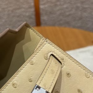Hermes Kelly Mini 2 19 CM Bag Handmade In KK Ostrich Leather from South Africa Silver Hardware Y1 Vanille - Image 8