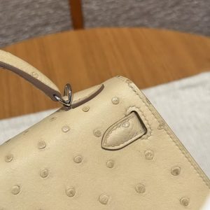 Hermes Kelly Mini 2 19 CM Bag Handmade In KK Ostrich Leather from South Africa Silver Hardware Y1 Vanille - Image 7